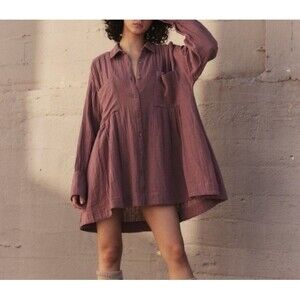 Free People Small S The Voyager Shirt Dress Mini Button Up